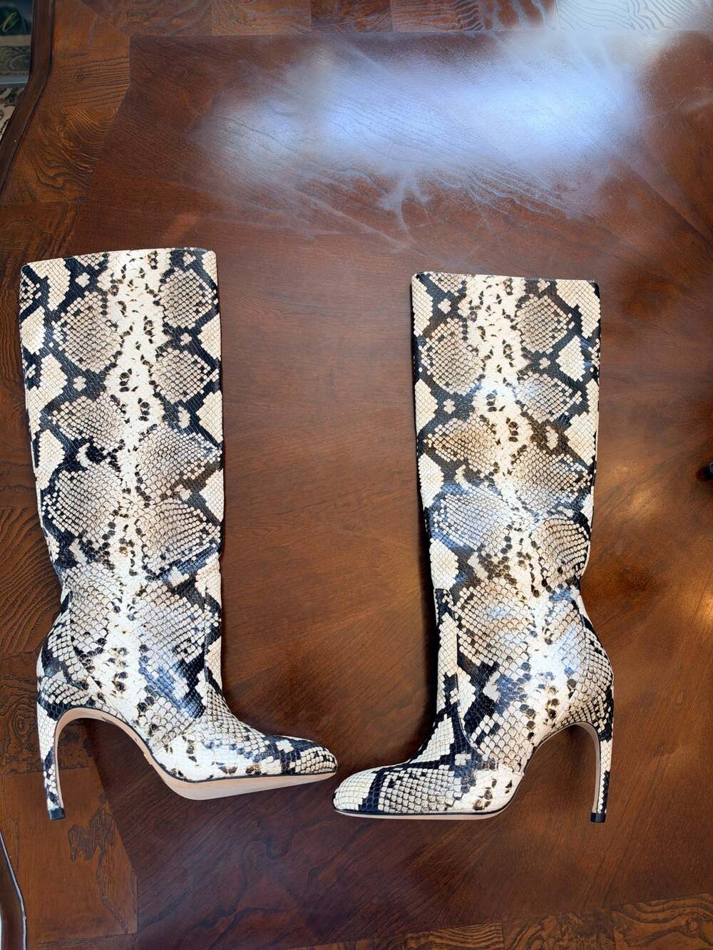 Stuart Weitzman Snakeskin-Print Knee-High Stiletto Boots 7B